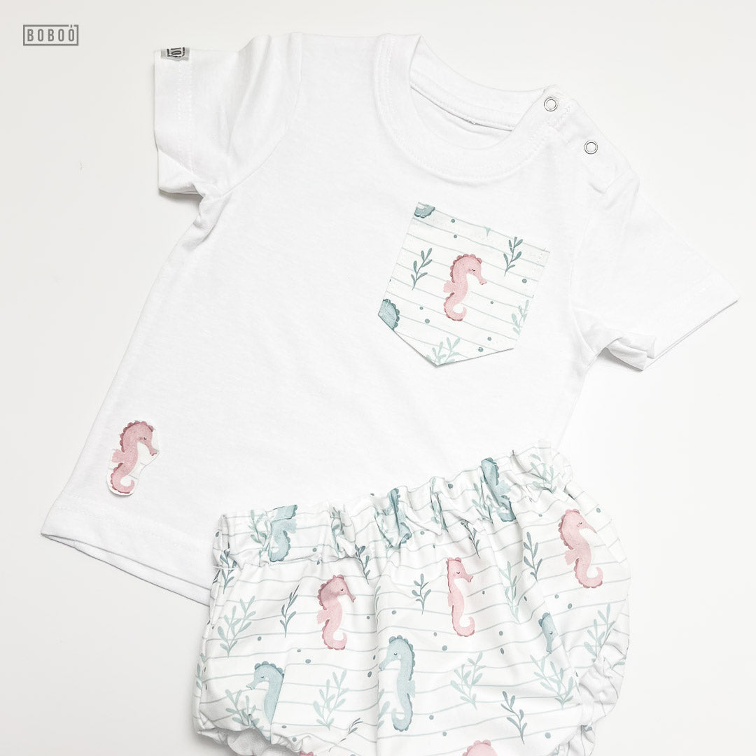 Camiseta bolsillo caballito rosa