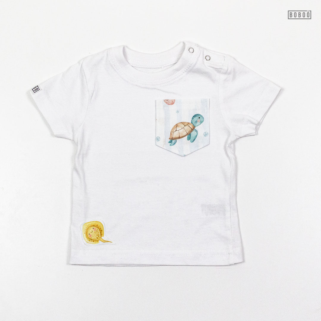 Camiseta de manga corta con bolsillo animales marinos