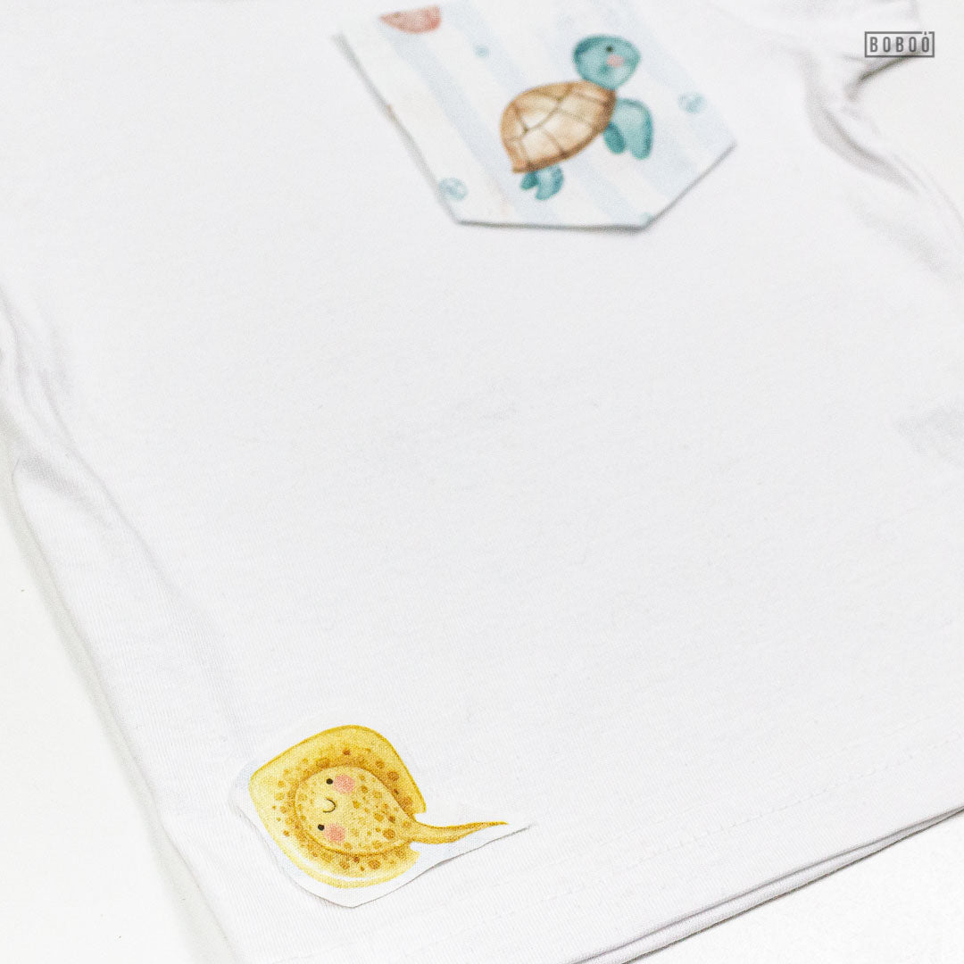 Camiseta de manga corta con bolsillo animales marinos