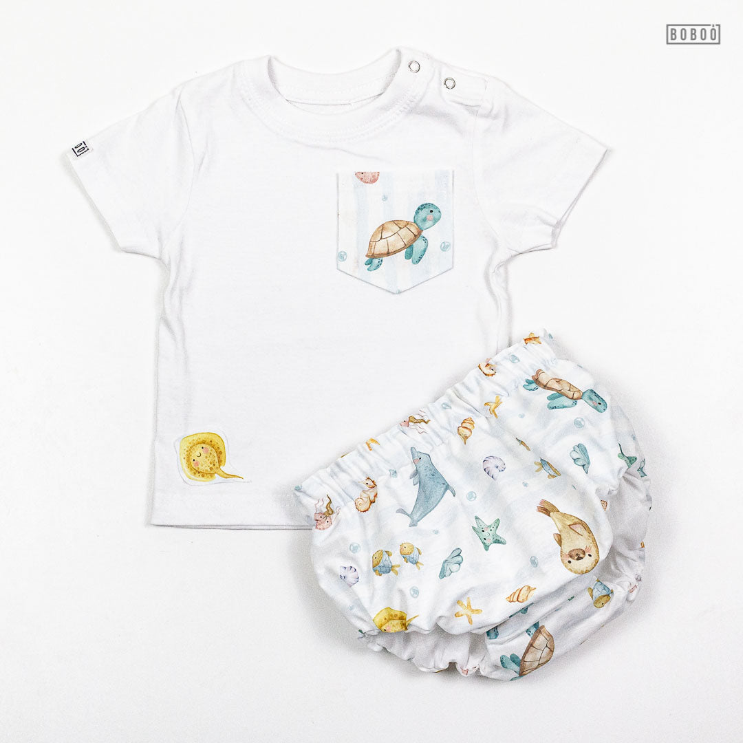 Camiseta de manga corta con bolsillo animales marinos