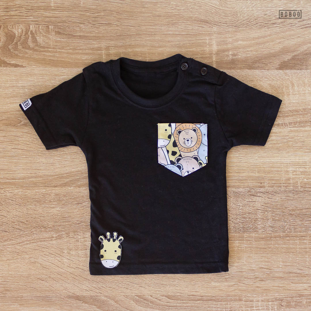 Camiseta Bolsillo Animales de Colores Negra