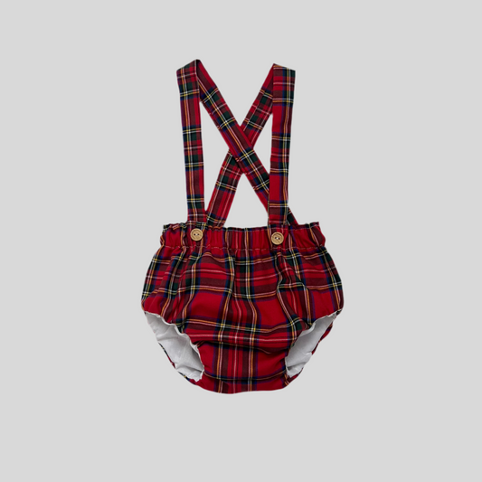 Cubrepañal con tirantes Tartán Rojo