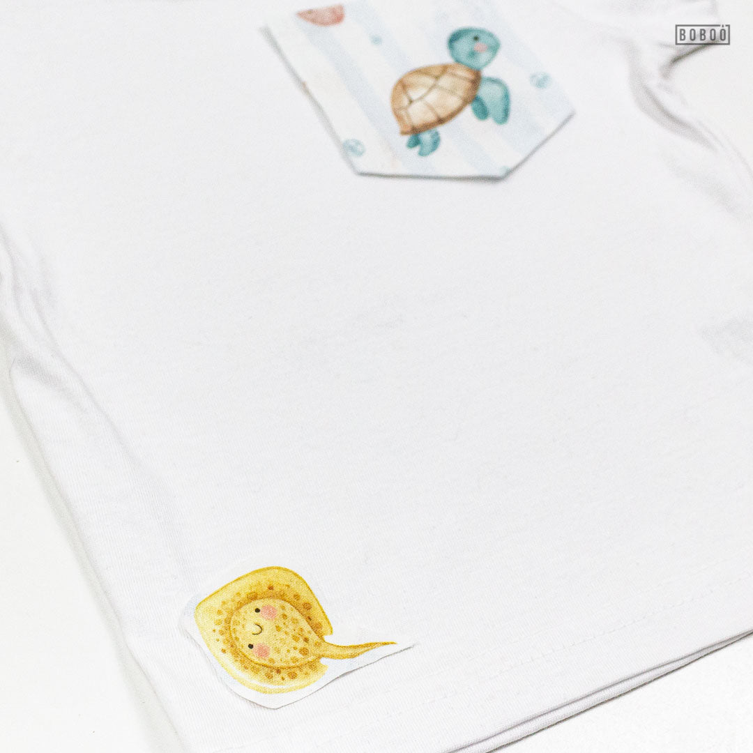 Camiseta de manga corta con bolsillo animales marinos Camisetas