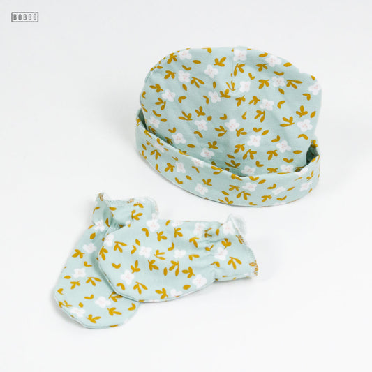 Gorro y Manoplas Flores Mint